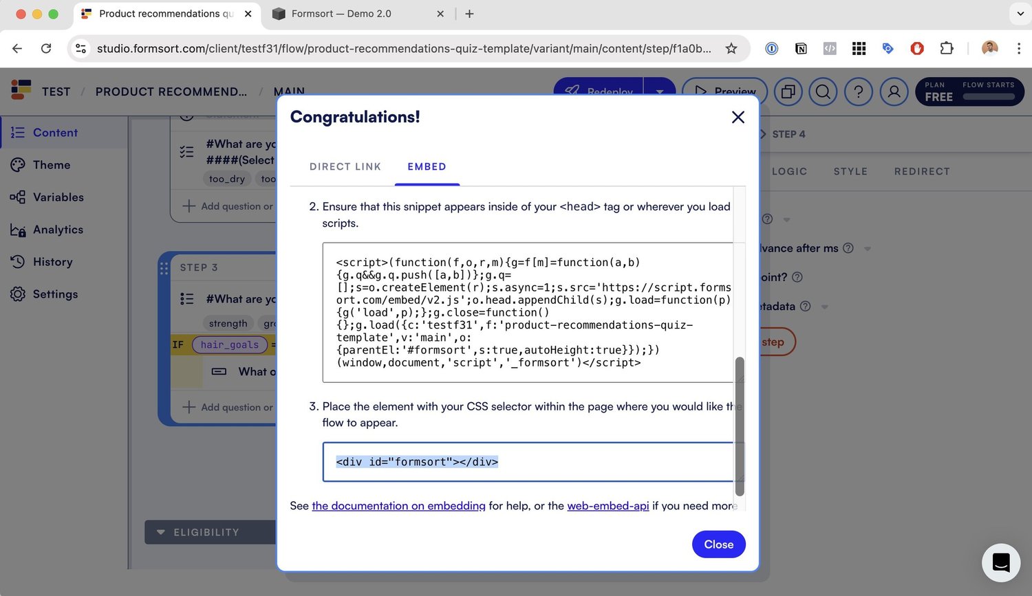 Formsort inline embed — using an iframe for website conversion tracking
